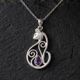 Celtic Cat Sterling Silver Pendant With Gemstone TPD6677