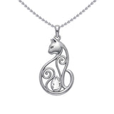 Celtic Cat Sterling Silver Pendant With Gemstone TPD6677