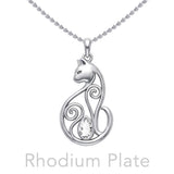 Celtic Cat Sterling Silver Pendant With Gemstone TPD6677