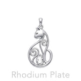 Celtic Cat Sterling Silver Pendant With Gemstone TPD6677