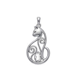 Celtic Cat Sterling Silver Pendant With Gemstone TPD6677