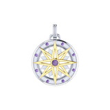 Compass Gemstone Pendant In Sterling Silver With 18K Gold Accent Ocean Nautical Design MPD683 by MPD683