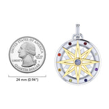 Compass Gemstone Pendant In Sterling Silver With 18K Gold Accent Ocean Nautical Design MPD683 by MPD683