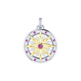 Compass Gemstone Pendant In Sterling Silver With 18K Gold Accent Ocean Nautical Design MPD683 by MPD683