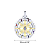 Compass Gemstone Pendant In Sterling Silver With 18K Gold Accent Ocean Nautical Design MPD683 by MPD683