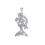 Celtic Mermaid with Heart Gemstone Silver Pendant TPD7006