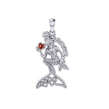 Celtic Mermaid with Heart Gemstone Silver Pendant TPD7006