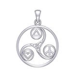 Celtic Triskele with Peace Heart and Recovery Symbols Silver Pendant TPD7016 - Jewelry
