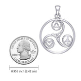 Celtic Triskele with Peace Heart and Recovery Symbols Silver Pendant TPD7016 - Jewelry