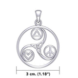 Celtic Triskele with Peace Heart and Recovery Symbols Silver Pendant TPD7016 - Jewelry