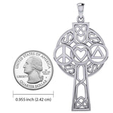 Large Celtic Cross with Heart Peace and Recovery Symbols Silver Pendant TPD7024