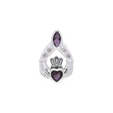 Claddagh with Heart and Marquise Gems Sterling Silver Slider Pendant TPD704