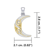 Spiral Crescent Moon Sterling Silver and 14K Gold Accent Pendant TPV3411