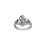 Seahorse Sterling Silver Ring with Synthetic Pearl TR3309 by TR3309