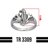Seahorse Sterling Silver Ring with Synthetic Pearl TR3309 by TR3309