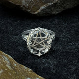 A Hidden ive-Pointed Star Sterling Silver Ring with Genuine White Quartz TR3765