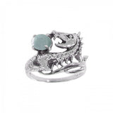 Anillo de plata de ley con dragón sosteniendo una gema, diseño TR3808, jade verde