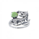 Dragon Holding Gem Sterling Silver Ring TR3808 Green Jade