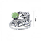 Dragon Holding Gem Sterling Silver Ring TR3808 Green Jade