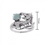 Anillo de plata de ley con dragón sosteniendo una gema, diseño TR3808, jade verde