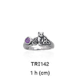 Our revered companion ~ Celtic Cat Sterling Silver Ring with Gemstone TRI142
