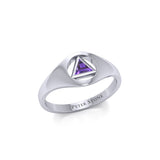 Peter Stone Small Silver Ring With Inlaid Sobriety Triangle Recovery Symbol From AA Recovery Collection TRI1932