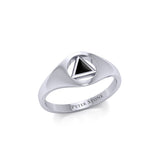 Peter Stone Small Silver Ring With Inlaid Sobriety Triangle Recovery Symbol From AA Recovery Collection TRI1932 by TRI1932