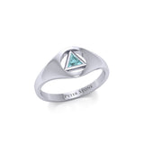 Peter Stone Small Silver Ring With Inlaid Sobriety Triangle Recovery Symbol From AA Recovery Collection TRI1932 by TRI1932