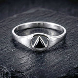 Peter Stone Small Silver Ring With Inlaid Sobriety Triangle Recovery Symbol From AA Recovery Collection TRI1932 by TRI1932