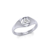 Peter Stone Small Silver Ring With Inlaid Sobriety Triangle Recovery Symbol From AA Recovery Collection TRI1932 by TRI1932