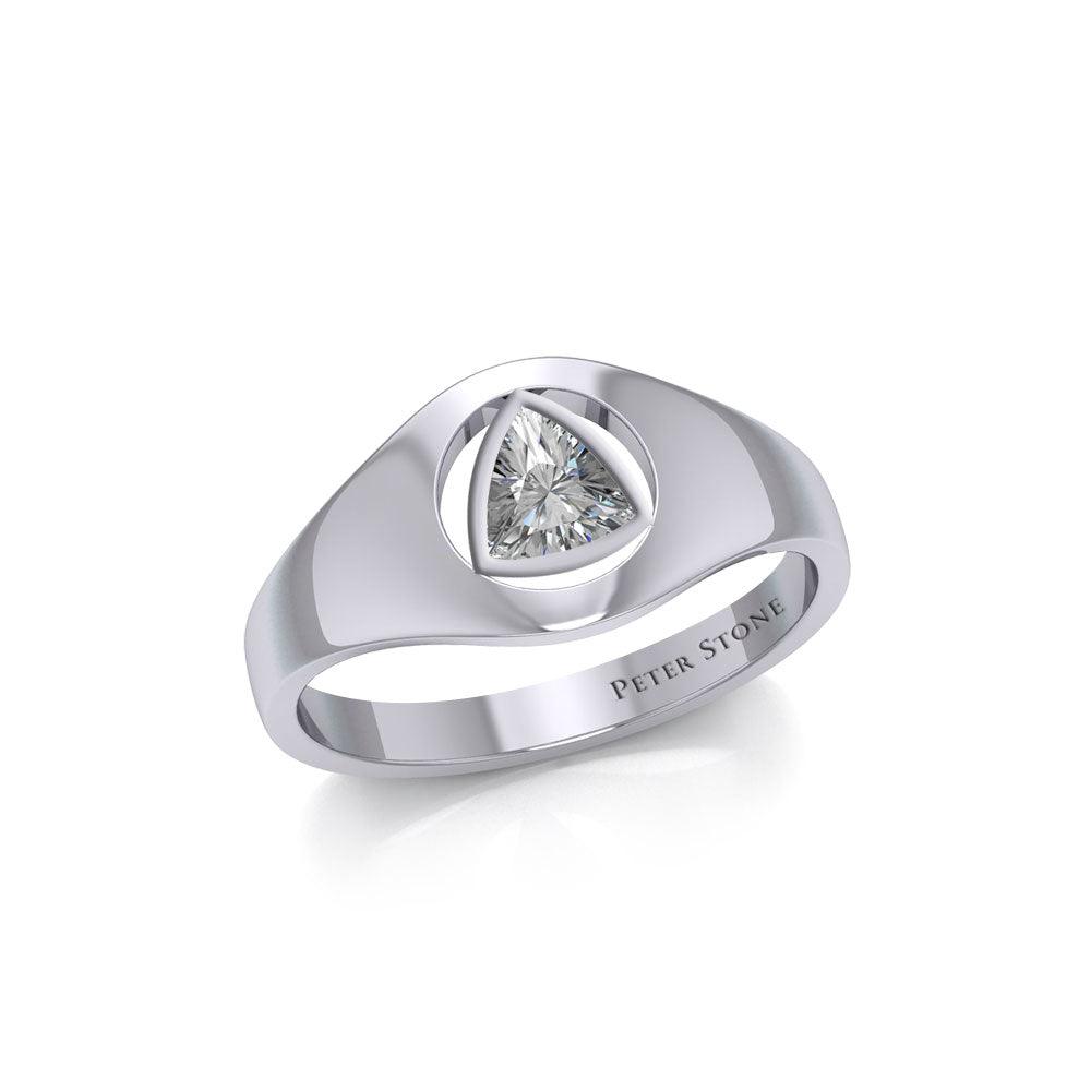 Small Silver Ring with Inlaid Recovery Symbol TRI1932-Trillion Cut ...