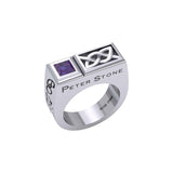 Peter Stone Rectangle Modern Silver Men Ring With Square Gemstone and Celtic Design TRI2414