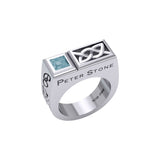 Peter Stone Rectangle Modern Silver Men Ring With Square Gemstone and Celtic Design TRI2414