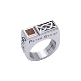 Peter Stone Rectangle Modern Silver Men Ring With Square Gemstone and Celtic Design TRI2414 - Jewelry