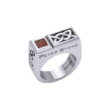 Peter Stone Rectangle Modern Silver Men Ring With Square Gemstone and Celtic Design TRI2414