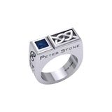 Peter Stone Rectangle Modern Silver Men Ring With Square Gemstone and Celtic Design TRI2414