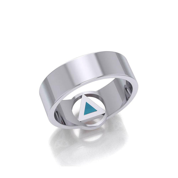 Silver Celtic Trinity Knot Men Ring with Inlaid Recovery Symbol TRI243