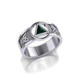 Sterling Silver Celtic Trinity Knot Mens Ring With Inlaid Recovery Symbol From AA Recovery Collection Sterling Silver