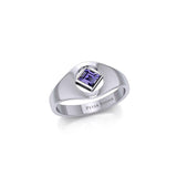 Anillo pequeño de plata de ley con incrustación de piedra con el símbolo de recuperación de NA TRI2441