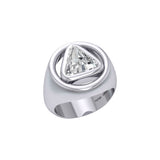 Large Men Silver Ring with Trillion-cut Gemstone TRI2446
