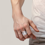 Large Men Silver Ring with Trillion-cut Gemstone TRI2446