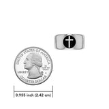 Spiritual Elegance Sterling Silver Faith Cross Men Band Ring with Black Accent by Peter Stone Jewelry TRI2475