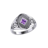 Celtic Trinity Knot Sterling Silver Ring with Gemstone NA Recovery Symbol TRI2493