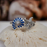 Nautilus Shell and Starfish Sterling Silver Ring with Paua Inlay TRI2585