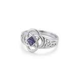 Celtic Flower with Square Gemstone Sterling Silver Ring TRI2623
