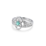 Celtic Flower with Square Gemstone Sterling Silver Ring TRI2623