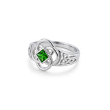 Celtic Flower with Square Gemstone Sterling Silver Ring TRI2623