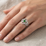 Celtic Flower with Square Gemstone Sterling Silver Ring TRI2623