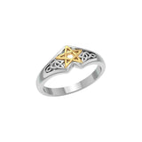 Celtic Knot with Five-Pointed Star Sterling Silver with 14K Gold Accent Ring TRV3813