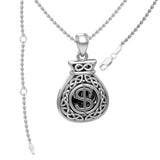 Celtic Infinity Money Bag with Wealth and Prosperity Bind Rune Sterling Silver Pendant TPD5962